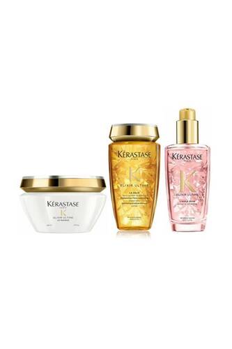 Kerastase - KERASTASE Elixir Ultime Le Bain Saç Banyosu 250 ml Ultime Le Masque 200 ml Ultime L'huile Rose Yağ 100 lm